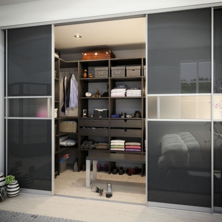 Двери-купе в профиле Комбо Серебро с вставками тонировки