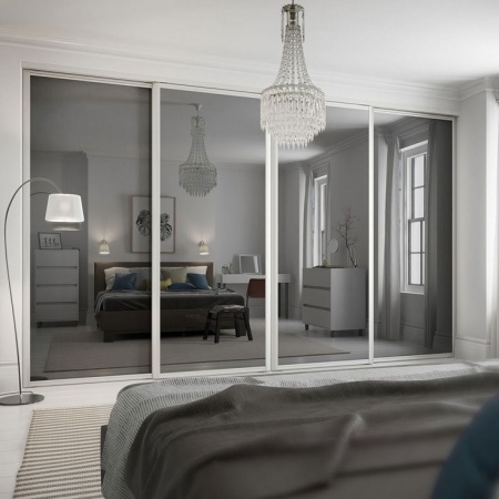 Двери-купе с зеркалом Графит в профиле Венеция Лиственница