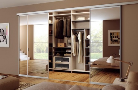 Зеркальные двери-купе в гардеробную в профиле Комбо Серебро