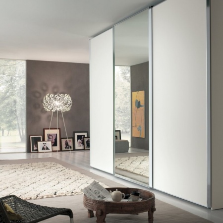 Двери-купе в профиле Slim Трапеция Серебро Браш