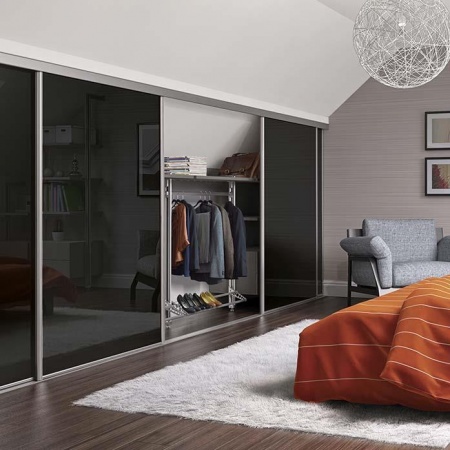 Широкие двери-купе профиле Стандарт Серебро Браш