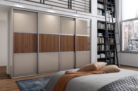 Двери-купе в профиле Венеция Серебро Браш с панелями ЛДСП и МДФ