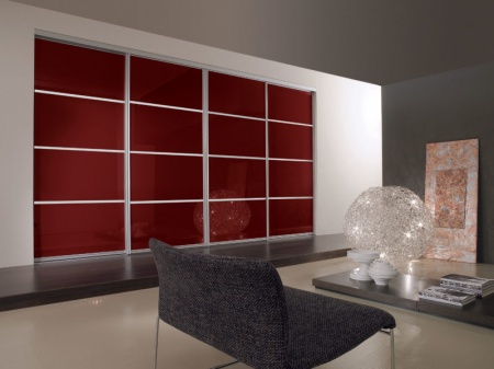 Двери-купе со вставками тонированного стекла в нишу